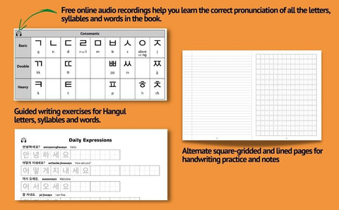 Korean Hangul Writing Practice Workbook: An Introduction to the Hangul Alphabet with 100 Pages of Blank Writing Practice Grids (Online Audio) - MPHOnline.com