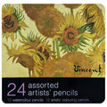 24 Assorted Artist'S Pencils Black Tin - Van Gogh - Sunflowers - MPHOnline.com