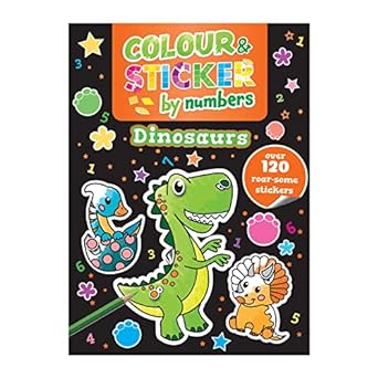 Colour and Sticker by Numbers - Dinosaurs - MPHOnline.com