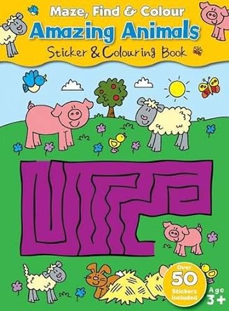 Maze Find & Colour Book - Amazing Animals Sticker & Colouring Book - MPHOnline.com