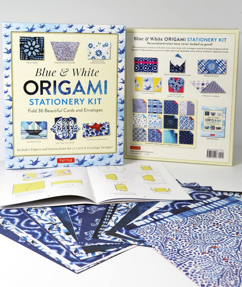 Blue & White Origami Stationery Kit: Fold 36 Beautiful Cards and Envelopes: Includes Papers and Instructions for 12 Origami Note Projects - MPHOnline.com