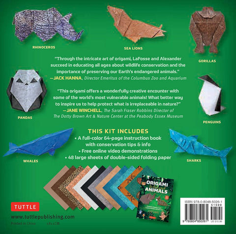 Origami Endangered Animals Kit: Paper Models of Threatened Wildlife [Includes Instruction Book with Conservation Notes, 48 Sheets of Origami Paper, FREE Online Video!] - MPHOnline.com