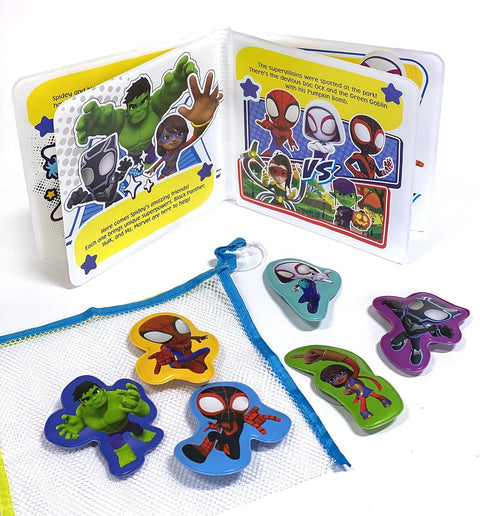 Bath Time Books: Marvel Spidey & Amazing Friends (Bath Book, 6 Padded Suction Cups, 1 Mesh Bag) - MPHOnline.com