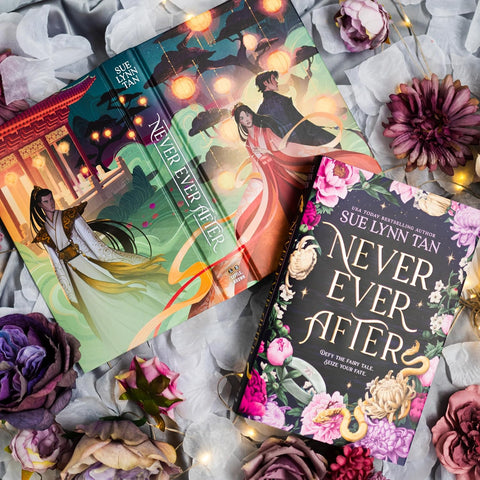 Get the special first edition of Sue Lynn Tan's NEVER EVER AFTER while supplies last—featuring a designed case cover under the jacket and illustrated endpapers, in addition to shiny foil and embossing. Now at MPHOnline.com.