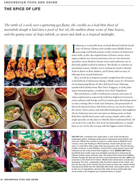 A look inside Journey Through Indonesia: An Unforgettable Odyssey Across the World's Largest Island Nation Including Java, Sumatra, Bali, Borneo, Sulawesi and Komodo (a page on food) - Tuttle - MPHOnline.com 