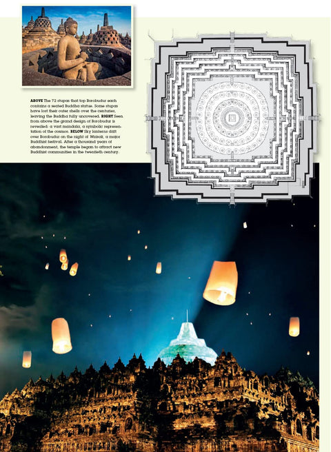 A look inside Journey Through Indonesia: An Unforgettable Odyssey Across the World's Largest Island Nation Including Java, Sumatra, Bali, Borneo, Sulawesi and Komodo (a page on Borobudur) - Tuttle - MPHOnline.com 