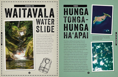 A look inside Lonely Planet Kids: Hidden Wonders (2nd Edition)
(chapters on Waitavala Water Slide, Fiji and the Hunga Tonga-Hunga Ha'apai submarine volcano in Tonga) - Lonely Planet - MPHOnline.com