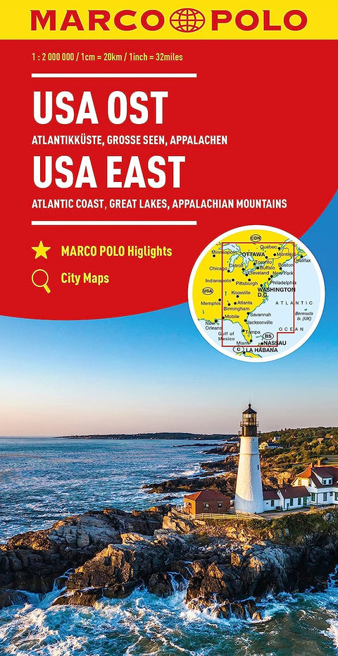 Marco Polo Map: USA East - Atlantic Coast, Great Lakes and Appalachian Mountains - MPHOnline.com