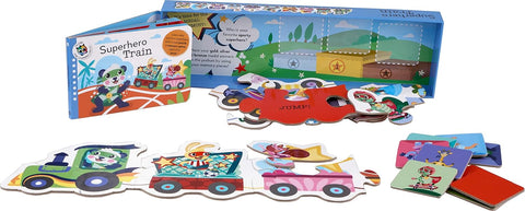 What's inside Superhero Train (Board Book and Puzzle) - MPHOnline.com