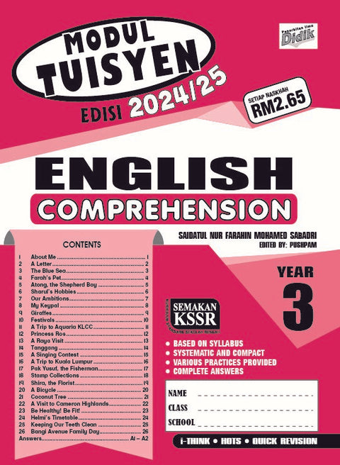 Modul Tuisyen Edisi 2024/25 Bahasa Inggeris Year 3 Comprehension - MPHOnline.com