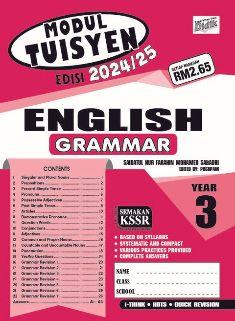 Modul Tuisyen Edisi 2024/25 Bahasa Inggeris Year 3 Grammar - MPHOnline.com