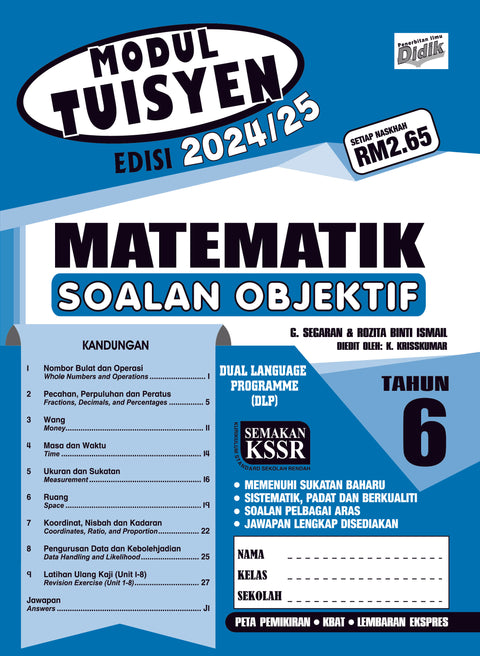 Modul Tuisyen Edisi 2024/25 Matematik Tahun 6 Soalan Objektif - MPHOnline.com