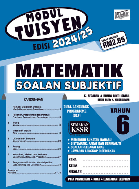 Modul Tuisyen Edisi 2024/25 Matematik Tahun 6 Soalan Subjektif - MPHOnline.com