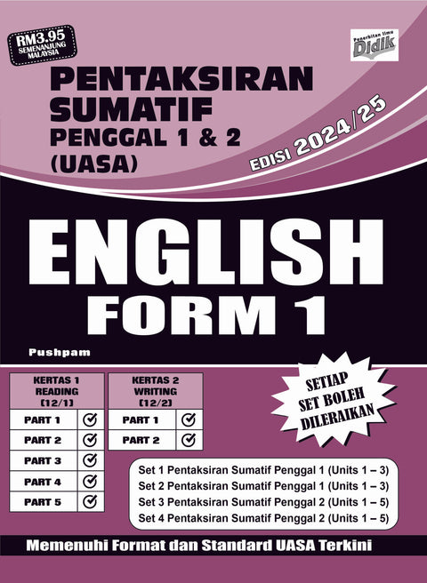 Pentaksiran Sumatif Penggal 1 & 2 ( UASA)  English Form 1 ,Edisi 2024/25 - MPHOnline.com