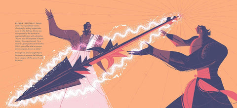 Another two-page spread from inside MAHABHARATA: DESIGNS OF DHARMA, a bold, modern retelling of India’s greatest epic by acclaimed author/illustrator Sanjay Patel. Now at MPHOnline.com.
