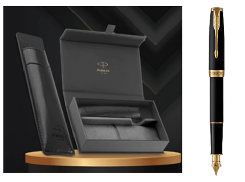 PARKER Sonnet Matte Black GT Fountain Pen FINE TB Gift Set - MPHOnline.com