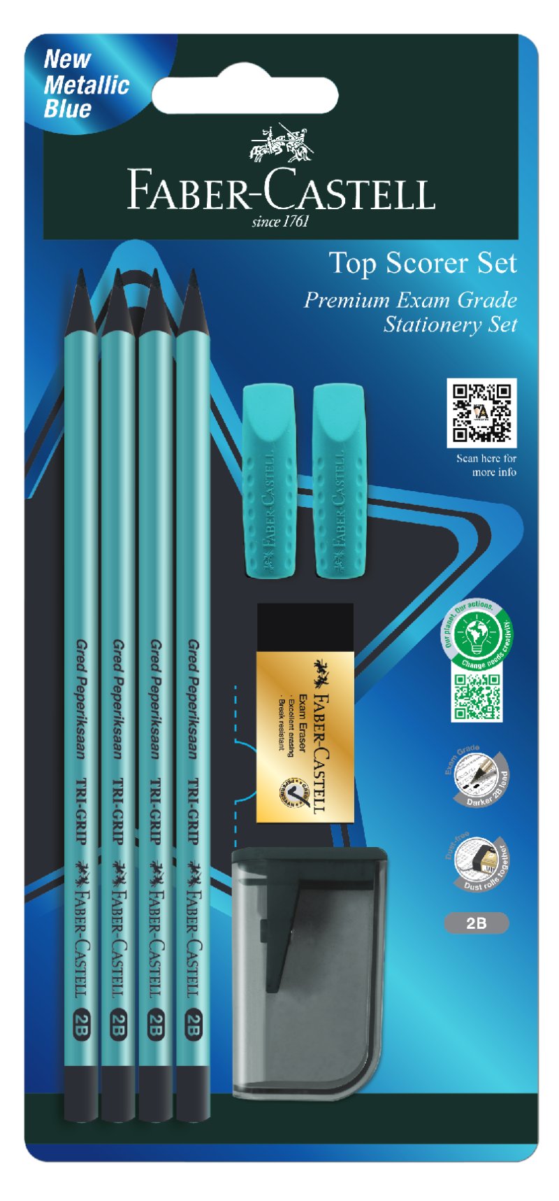 FABER-CASTELL Tri-Grip 2B Top Score Set Metallic Blue 212146 ...