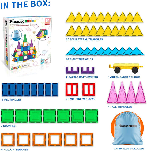PICASSO TILES: Magnetic Tile Set with Drawstring Bag (61pcs) - MPHOnline.com