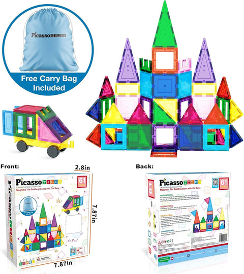 PICASSO TILES: Magnetic Tile Set with Drawstring Bag (61pcs) - MPHOnline.com