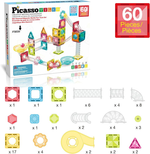 PICASSO TILES: Marble Run Travel Size Magnetic Tiles (60pcs) - MPHOnline.com