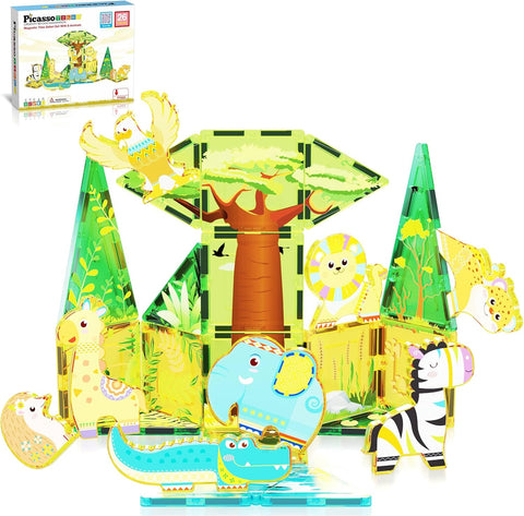 PICASSO TILES: Magnetic Tile Safari Theme with 8 Action Figures (26pcs) - MPHOnline.com