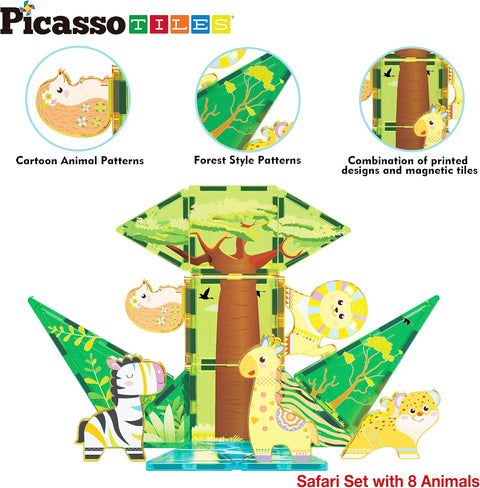 PICASSO TILES: Magnetic Tile Safari Theme with 8 Action Figures (26pcs) - MPHOnline.com