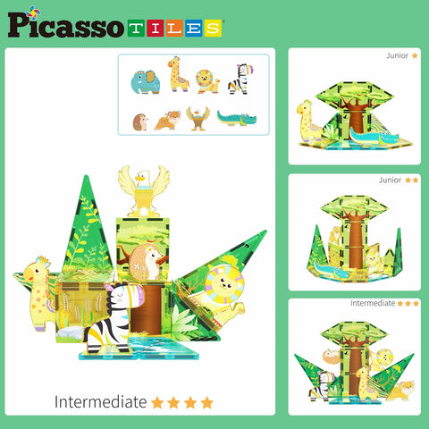 PICASSO TILES: Magnetic Tile Safari Theme with 8 Action Figures (26pcs) - MPHOnline.com