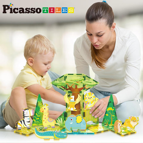 PICASSO TILES: Magnetic Tile Safari Theme with 8 Action Figures (26pcs) - MPHOnline.com