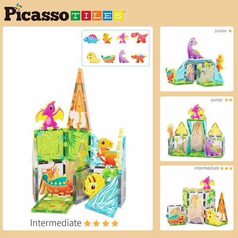 PICASSO TILES: Magnetic Tile Dino Theme with 8 Action Figures (26pcs) - MPHOnline.com