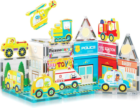 PICASSO TILES: Magnetic Tile Metro City with 8 Action Figures (26pcs) - MPHOnline.com