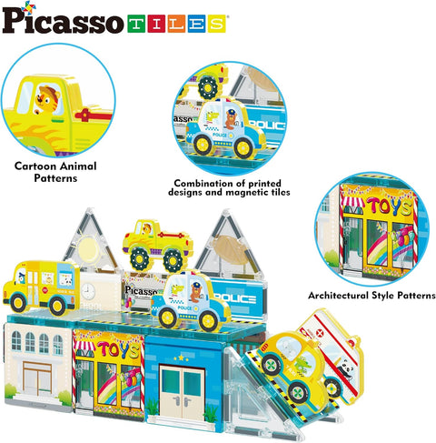 PICASSO TILES: Magnetic Tile Metro City with 8 Action Figures (26pcs) - MPHOnline.com