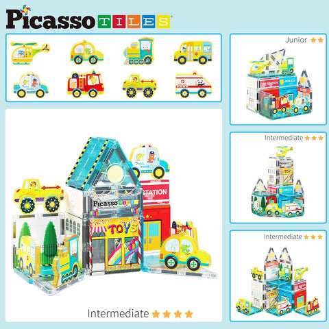 PICASSO TILES: Magnetic Tile Metro City with 8 Action Figures (26pcs) - MPHOnline.com