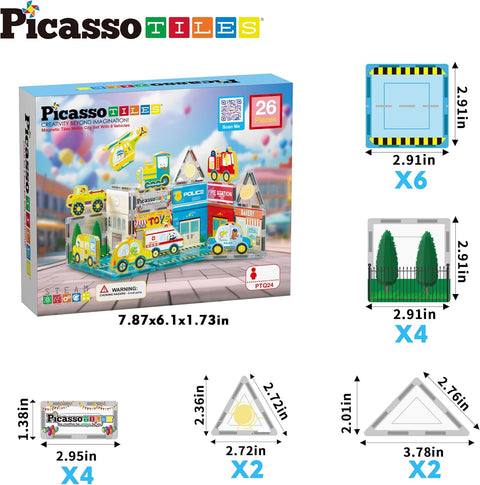PICASSO TILES: Magnetic Tile Metro City with 8 Action Figures (26pcs) - MPHOnline.com