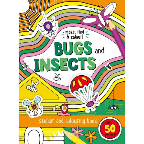 Maze FInd & Colour Bugs And Insects Sticker & Colouring Book - MPHOnline.com