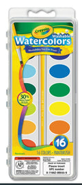 Crayola Washable Water Colours (16 Colour) + Paintbrush - MPHOnline.com