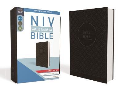 NIV, Value Thinline Bible, Large Print, Leathersoft, Gray/Black, Comfort Print - MPHOnline.com