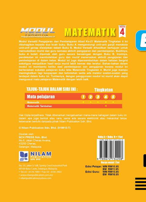 Modul Versatil P&P Abad Ke-21 Matematik Tingkatan 4 (A+B) 2022 - MPHOnline.com