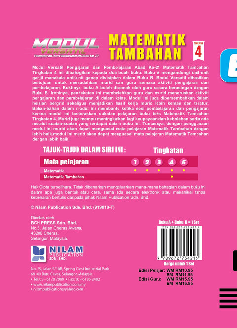 Modul Versatil P&P Matematik Tambahan Tingkatan 4 (A+B) 2022 - MPHOnline.com