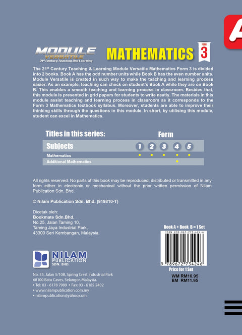 Modul Versatile 21st Century T&L Mathematics F3 (A+B) 2022 - MPHOnline.com