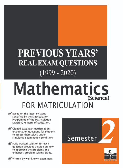 Previous Years Real Exam Questions Mathematics for Matriculation - MPHOnline.com